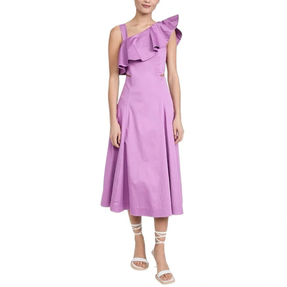 NWT Veronica Beard Beilla One-Shoulder Midi Dress Vivid Orchid - Picture 15 of 15